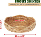 Hipiwe Natural Rattan Tray Wicker Storage Bowls Hand Woven Basket Tray for Bread Fruit Key Round Fruit Baskets for Kitchen Entryway Tabletop Decorative Baskets Bowl,10 Inches