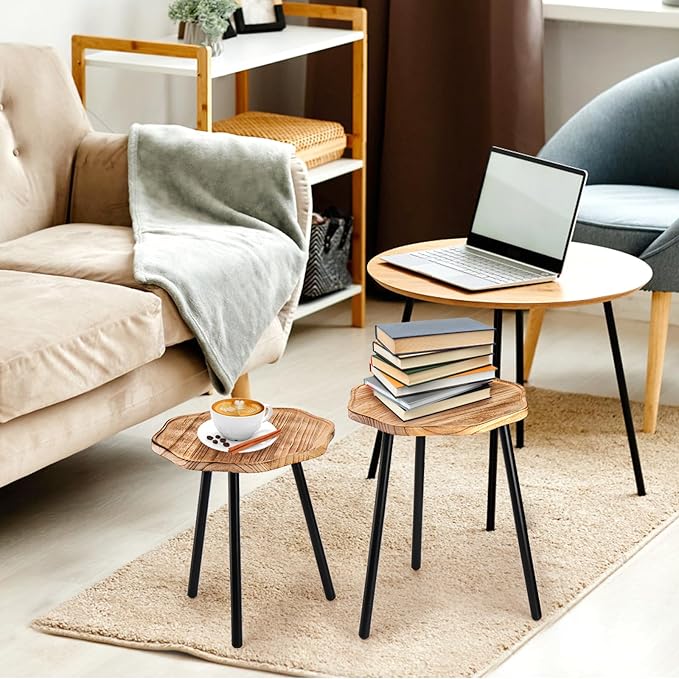 Frcctre 3 Pack Indoor Plant Stand, Wooden Mid Century Plant Stand Tall Plant Table Plant Holder Plant Riser for Flower Pots, Modern Home Decor Octagonal Shape Small Side End Table