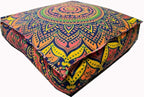 New Blue Ombre Mandala Barmeri Large Floor Pillow Cover Cushion Meditation Seating Ottoman Throw Cover Hippie Decorative Zipped Bohemian Pouf Ottoman Pom Pom Cases 24" Square