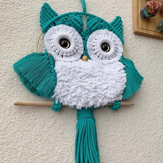 ACEDSGN Macrame Owl Wall Hanging Boho Hippy Decor, Handmade Tapestry Fiber Art Wall Decor for Nursery Bedroom Living Room, Sustainable Gift for Owl Lovers & Nature Fans