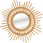 Tissting Natural Rattan Hanging Mirror,13.8 x 4.7in Boho Wall Mounted Mirror Star Shape Bohemian Hanging Glass Makeup Mirror Rustic Art Decoration Handwoven Mirror for Bedroom Living Room Hallway