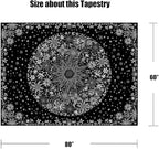 Neasow Bohemian Tapestry Wall Hanging, Black and White Floral Tapestry with Dotted Daisy Medallion Print Bedroom Boho Hippie Home Decor, 60x80 inches