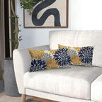 Navy Blue Yellow Pillow Covers 12X20 Inch Set of 2, Modern Geometry Dahlia Floral Print Decorative Rectangle Throw Pillow Covers Outdoor Farmhouse Cushion Case for Home Couch Sofa Bed Decoration