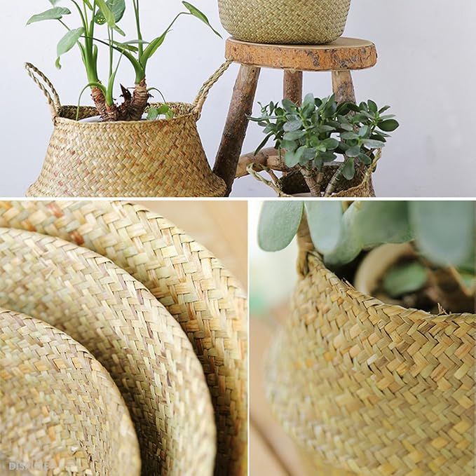 Seagrass Belly Basket Size(12x12x11 inches) for Storage, Laundry, Picnic and Woven Straw Beach Bag - Plant Pots Cover Indoor Decorative…