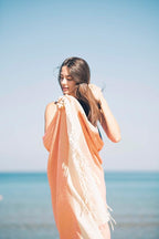 Bazaar Anatolia Turkish Beach Towel 100% Cotton Bath Towels 71x39 Quick Dry Sand Free Lightweight Large Oversized Herringbone Orange