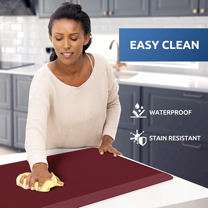 KitchenClouds Kitchen Mat Cushioned Anti Fatigue Rug 17.3"x28" Water Resistant Non Slip Kitchen Standing Desk Mat Comfort Floor Mats for Kitchen House Sink Office (Red)