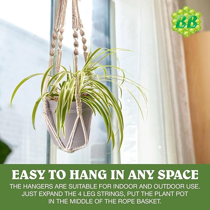 Macrame Plant Hanger with Short Rope (No Tassel) - 23 Inch - Cotton Macrame Cord for Boho Decor Flower Pots - Bohemian Chic Home Decor, Simple Indoor Outdoor Hanging Houseplants or Terrarium | 1 Pack