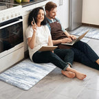 KIMODE Kitchen Mats for Floor, Abstract Kitchen Rugs Sets of 2, Anti Fatigue Mats for Kitchen Floor, Cushioned Comfort Kitchen Floor Mats for Sink Laundry Desk Multi-Blue 17"x59"+17"x29"