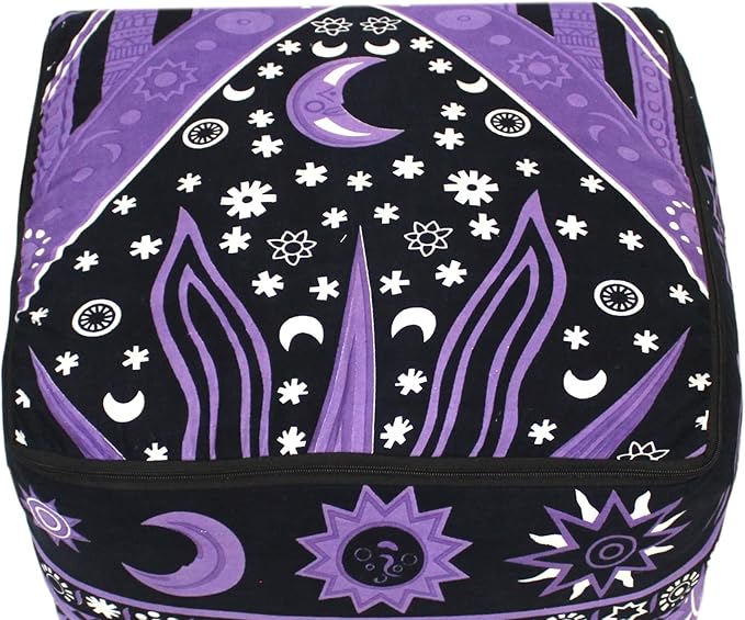 CRAFT KALA Large Hippie Mandala Meditation Floor Ottoman Pillow Cushion Pouf Cover Square Poufs Cover Bohemian Circle Floor Cushion Cover Outdoor Living Room Decor 18X18X14 inches, Purple Burning Sun