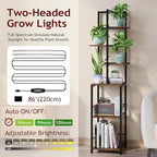 Plant Stand Indoor with Grow Light, 6-Tiered Tall Plant Stand Indoor, Metal Plant Shelf with Bookshelf Bookcase and Adjustable Light, Ideal for Living Room, Reading room, Garden, Patio (Brown)