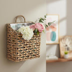 Magazine Holder, Woven Magazine Rack, Hanging Wall Basket with Handle, Rattan File Holder, Wall Mounted Storage Basket for Letters, Magazines, Books, Newspapers, Home & Office Organizer