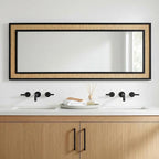 Rattan Full Length Mirror,18"x48" Long Rattan Wall Mirror,Wooden Mirror with Wicker Frame,Decorative Full Body Mirror Hanging,Farmhouse Rectangle Floor Mirror for Bathroom Living Dressing Room Black