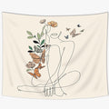 SVBright Abstract Woman Butterfly Fabric Wall Hanging Tapestry 59Wx51H Inch Mid Century Modern Minimalist Flower Plant Beige Terracotta Aesthetic Portrait Home Decor Art for Living Room Bedroom Dorm