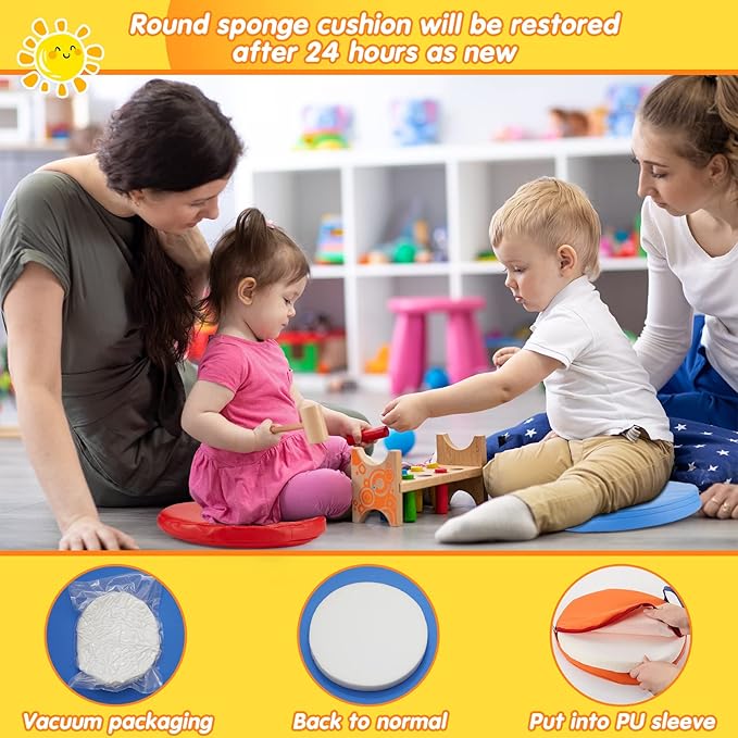 Marsui 18 Pcs Round Floor Cushions for Classroom, 12" Flexible Floor Seating with Handle for Kids Students Colorful Seats for School Kindergarten Daycare Playroom Home Nursery(Rainbow Color)