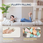 MAXYOYO Folding Sofa Bed, Tufted Bean Bag Bed with Pillows Floor Mattress for Adults, Extra Thick and Long Floor Sofa, Single Couch Bed for Bedroom Living Room, Beige, 30x91 Inch