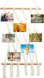 Hanging Photo Display Wall Decor Macrame Wall Hanging Boho Collage Picture Frames Decor for Dorm Bedroom Living Room Teen Girl Gifts-B