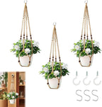 3Pcs Macrame Plant Hangers Indoor 35Inch Brown Hemp Rope Plant Hanger Hanging Plant Holders Hanging Planter Basket Flower Pot Holder with S Hooks and Hook Nails, Crochet Home Decor Plant Hanger