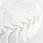 HIG Set of 2 Decorative Round Pleated Throw Pillows, Classy Accent Pumpkin Throw Pillows with Center Button, Vintage Velvet Floor Pillows for Sofa Vanity Chair Bed, White, 14.5" Diameter(Ripple)