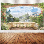EMMTEEY Waterfall Tapestry Colorful Tapestry View from Balcony of Waterfalls with Castles Dorm Tapestry 60X40 Wall Tapestry Nature Present for Families