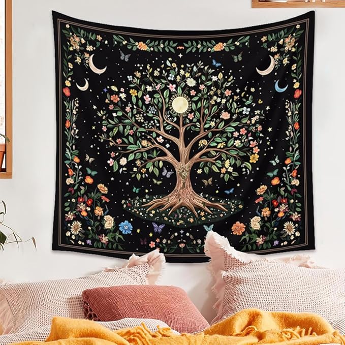 60" x 80" Large Tree of Life Tapestry Wall Hangings Botanical Floral Wall Tapestry for Bedroom Aesthetic Bohemian Tapestries for Living Room Decor Nature Flower Tapestries Fabric Wall Hanging
