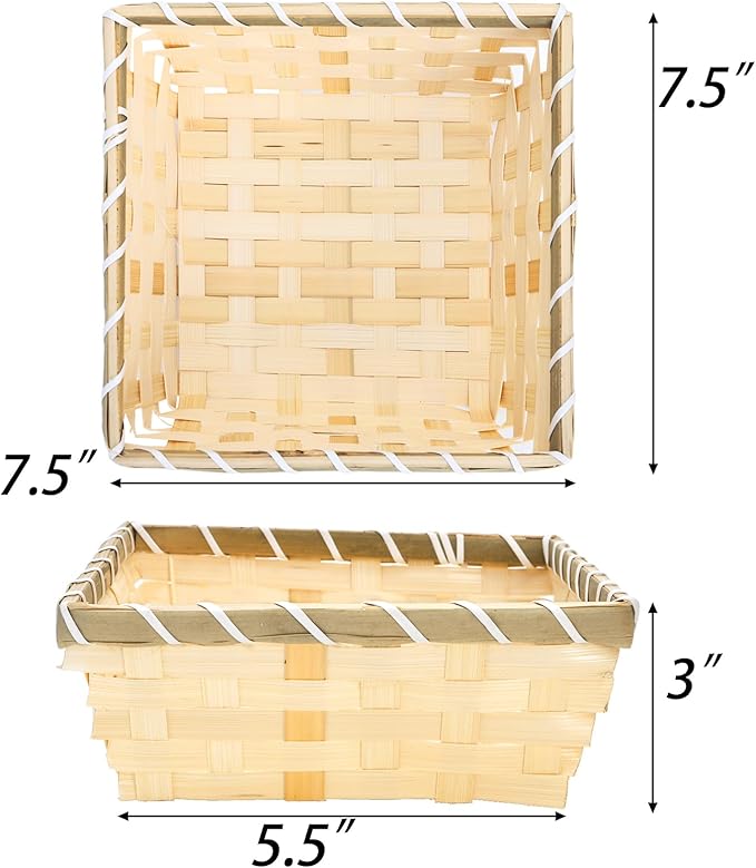 TOPZEA 10 Pack Natural Bamboo Gift Baskets, 7.5" Square Woven Fruit Basket Small Wicker Bread & Chip Basket, Handmade Food Storage Baskets for Kitchen, Restaurant, Party Buffet Serving, Christmas Gift