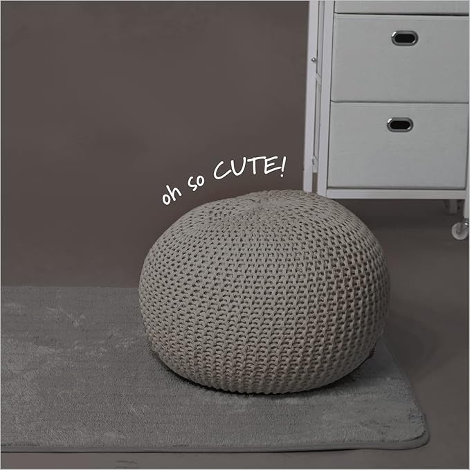 Urban Lifestyle Round Knit Pouf - Hand Woven Cotton, Taupe