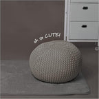 Urban Lifestyle Round Knit Pouf - Hand Woven Cotton, Taupe