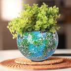 Hanging Planter Mosaic Garden Pot Small Flower Pot for Indoor Plant Disco Ball Hanging Planter with Drainage Green