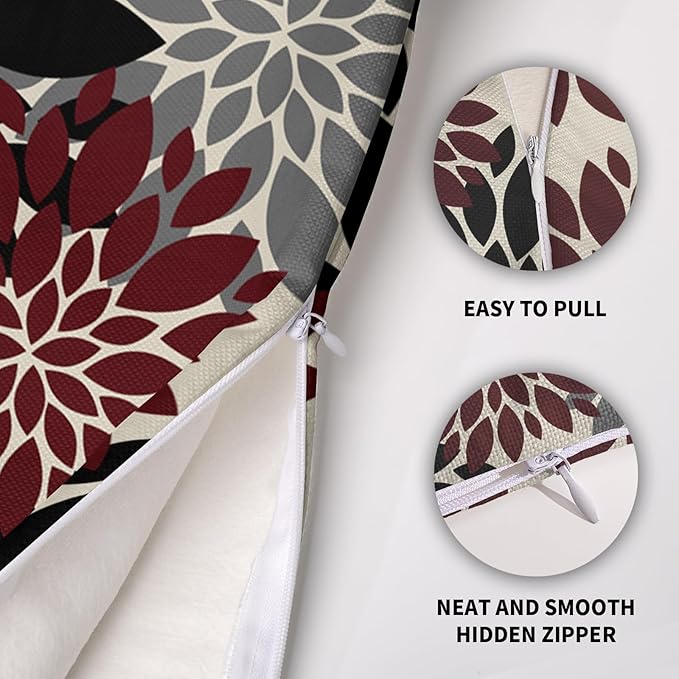 Black Burgundy Pillow Covers 20X20 Inch Set of 2, Spring Summer Floral Dahlia Flower Cream Decorative Throw Pillow Covers Outdoor Modern Farmhouse Cushion Case for Home Couch Sofa Bed Decor