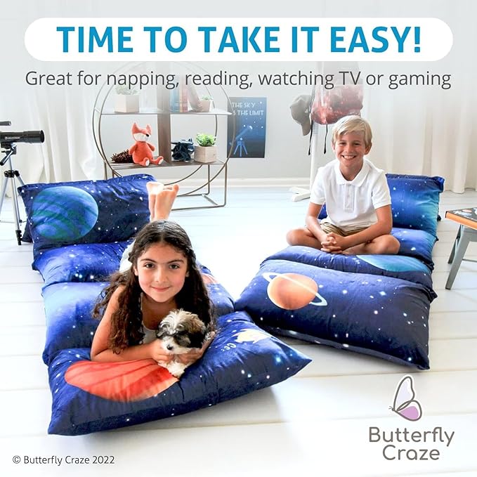 Butterfly Craze Floor Pillow Case - Customizable Queen Floor Bed Insert - Plush Lounger & Studio Apartment Essential - Machine Washable Cover for Guest Bed & Sleeping Pad - Galaxy Blue, Queen