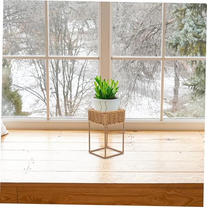 Cabilock Rattan Planters Boho Style Plant Stands Decorative Flower Pot Display Wicker Plant Shelf Indoor Outdoor Home Decor