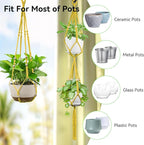 USLAI Macrame Plant Hanger Indoor Outdoor, Up to 4-15 inch Pot, Heavy 20lb Planters, Extra Long Strong Hanging Planter Basket Holder, Boho Home Decor, 35+49 Inch, Yellow (POTS NOT Included)