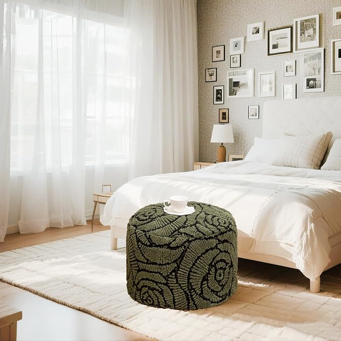 Asuprui Fluffy Flower Pouf Ottoman Cover Only – 20"x14" Round Plush Fuzzy Pouf Shell for Footrest, Stool or Floor Seat, Soft Removable Home Decor (No Insert Included) (Green)