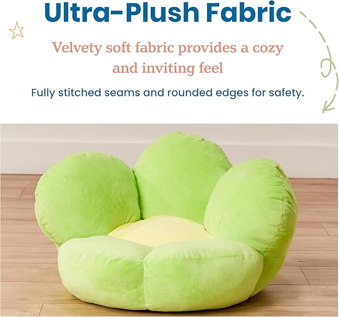 ECR4Kids SoftZone Flower-Shaped Cozy Floor Cushion, 25in, Flexible Seating, Bright Green