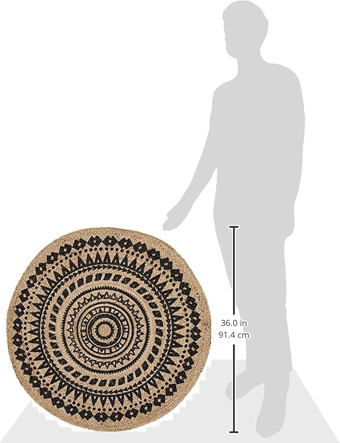 SAFAVIEH Natural Fiber Collection Area Rug - 3' Round, Black & Natural, Handmade Boho Mandala Braided Jute, Ideal for High Traffic Areas in Living Room, Bedroom (NF802K)