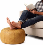 Thgonwid Unstuffed Moroccan Storage Pouf Foot Stool Ottoman Seat Handmade Faux Leather Bean Bag Floor Chair Foot Rest for Living Room, Bedroom or Balcony (Yellow)