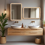 FUIN 24x36 Large Wall Mirror, Wood Frame with Braided Seagrass and Wooden Bead, Vertical & Horizontal Coastal Mirror for Bathroom