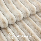 decorUhome Summer Cozy Faux Fur Throw Pillow Covers 20x20 Set of 2 Decorative Soft Plush Striped Modern Farmhouse Boho Couch Pillow Cases with Velvet Back for Sofa Bed Living Room, Beige White