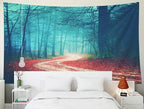 EMMTEEY Halloween Foggy Forest Tapestry Autumn Forest Road Red Leaves Boy Tapestry for Bedroom 60X40 Landscape Tapestry Present for Families