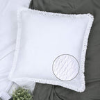 YINFUNG Quilted Euro Sham White Set of 2 Muslin Cotton 26×26 European Pillow Cover Tassel Fringe Boho Decorative Textured Gauze Moroccan Soft Suqare for Bed Couch Sofa Bright White