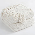 Throw Blanket for Couch, White Luxury Knitted Throws 60"x80", Textured Blankets with Handmade Fringe Tassels for Bed Sofa Decorative, Chunky Soft Farmhouse Boho Home Decor