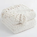Throw Blanket for Couch, White Luxury Knitted Throws 60"x80", Textured Blankets with Handmade Fringe Tassels for Bed Sofa Decorative, Chunky Soft Farmhouse Boho Home Decor