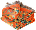 Boho Throw Blanket for Bed 100% Cotton Soft Lightweight Quilt Floral Embroidery Home Decor Spring Breathable Orange Bed Blankets,80"x90" All Season Reversible Blankets for Sofa Couch Chair