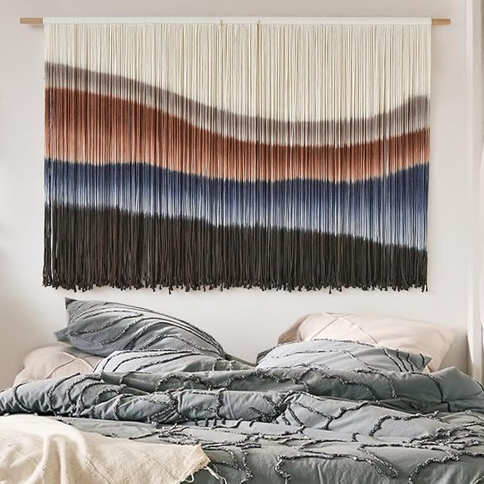 Large Macrame Wall Hanging Tie-Dye Boho Wall Art Fiber Art Decor for Living Room Bedroom or Backdrop 57" W x 35" L
