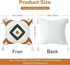 Boho Throw Pillow Covers 18x18 Inch Green Brown Tufted Square Pillow Case with Tassels, Bohemian Farmhouse Decorative Cushion Cover for Couch Bed Sofa Chair Bedroom Living Room Home Decor,X