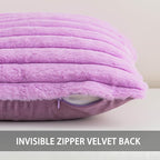 Pack of 2 Faux Fur Fall Throw Pillow Covers 22x22 Inch, Soft Plush Striped Neutral Couch Pillow Cover, with Velvet Back Modern Home Decor for Sofa Living Room Couch Bed Purple