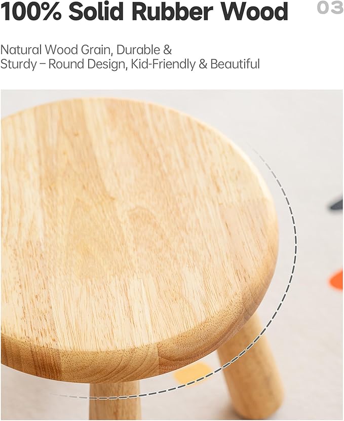 2 Pack Small Solid Wood Stool, Round Wooden Step Stool, Plant Stand or Stool for Kids and Adults, Sturdy Non-Slip Wood Seat for Bathroom, Bedroom, Living Room, Easy to Assemble, Natural