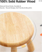 Small Solid Wood Stool, 10" Round Wooden Step Stool for Kids & Adults, Sturdy Plant Stand, Low Sitting Stool for Bathroom, Bedroom & Nursery, Easy Tool-Free Assembly, Natural (1 Pack)