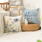 AVOIN colorlife Spring Saying Flowers Butterfly Bird Throw Pillow Covers, 18 x 18 Inch Home Sweet Home Blue Cushion Case for Sofa Couch Set of 4