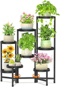 LASZOLA 8 Tiered Plant Stand Indoor Outdoor with Plastic Tray, Corner Folding Tall Flower Display Rack, Modern Plant Holder Shelf for Outdoor Patio Porch Garden Office Living Room, Black